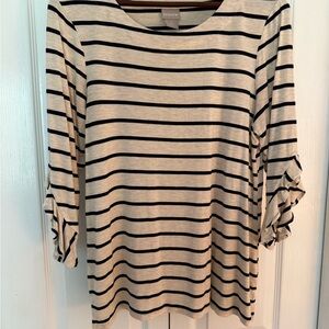 Chico's Navy and Cream Striped Women's Top, flared sleeves, soft!